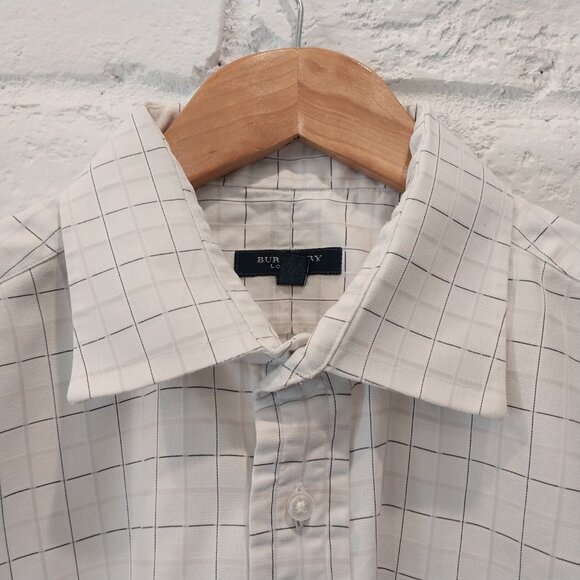 Burberry Dress Shirt Men 16.5 35 White Black Striped Long Sleeve Plaid Button Up - Picture 2 of 14